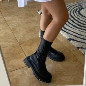 Zara Black Chunky Stretch Lug Sole Boots